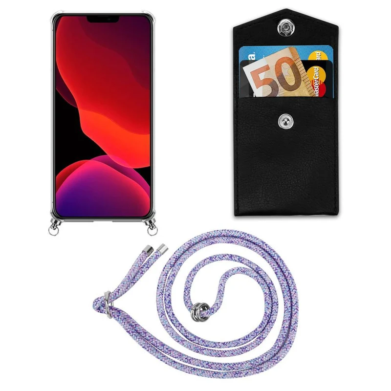 Cadorabo Handy Kette kompatibel mit Apple iPhone 12 MINI Silikon Schutzhülle mit Silbernen Ringen, Kordel Band und abnehmbarem Etui