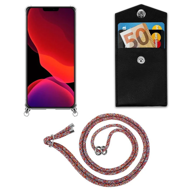 Cadorabo Handy Kette kompatibel mit Apple iPhone 12 MINI Silikon Schutzhülle mit Silbernen Ringen, Kordel Band und abnehmbarem Etui