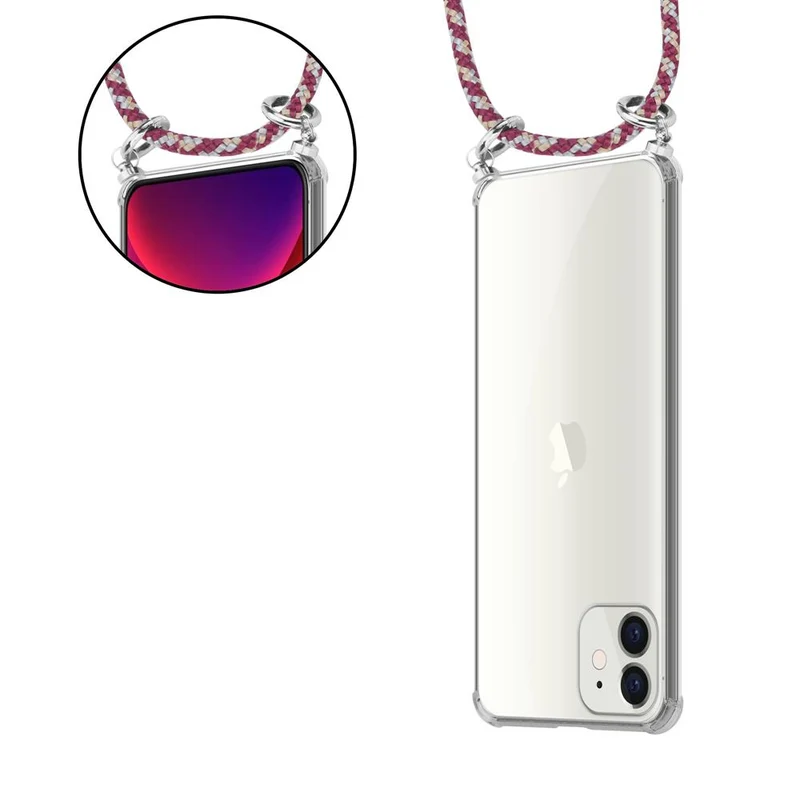 Cadorabo Handy Kette kompatibel mit Apple iPhone 12 MINI Silikon Schutzhülle mit Silbernen Ringen, Kordel Band und abnehmbarem Etui