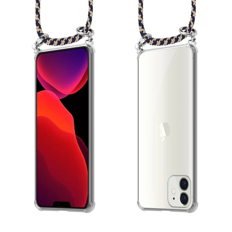 Cadorabo Handy Kette kompatibel mit Apple iPhone 12 MINI Silikon Schutzhülle mit Silbernen Ringen, Kordel Band und abnehmbarem Etui
