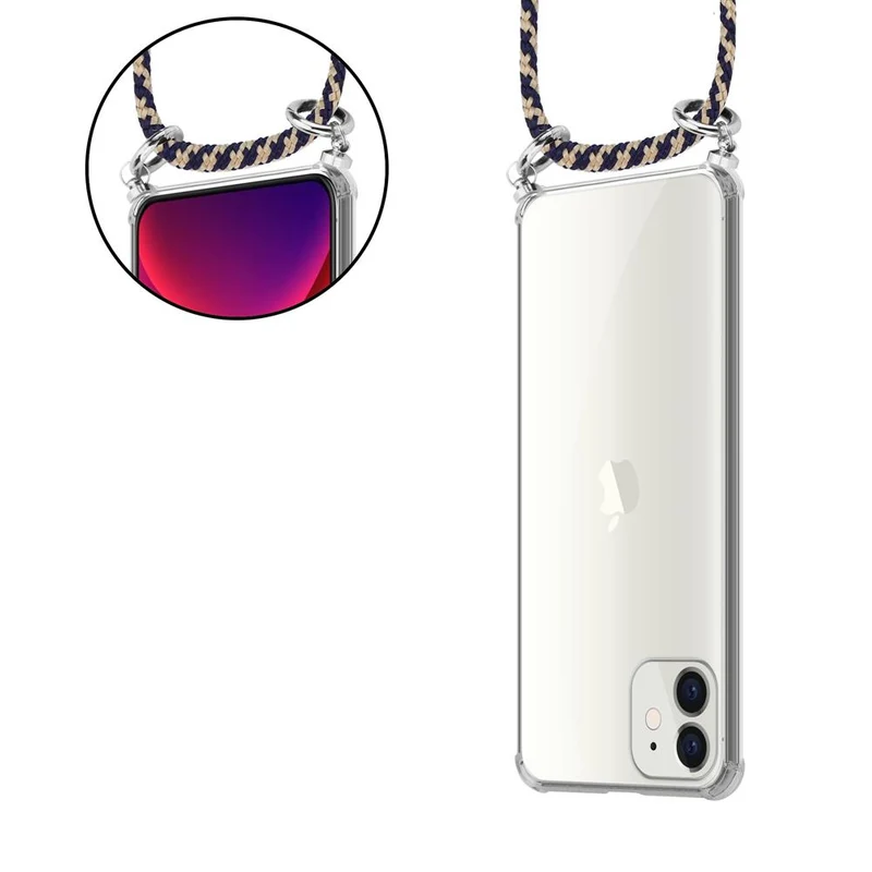 Cadorabo Handy Kette kompatibel mit Apple iPhone 12 MINI Silikon Schutzhülle mit Silbernen Ringen, Kordel Band und abnehmbarem Etui