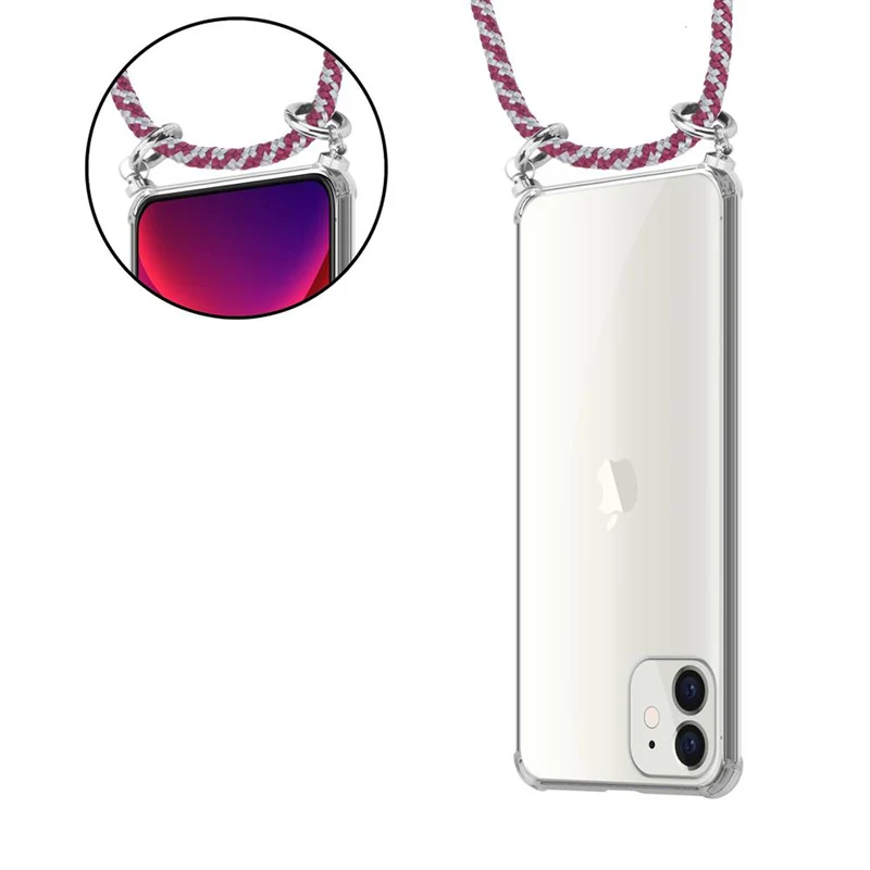 Cadorabo Handy Kette kompatibel mit Apple iPhone 12 MINI Silikon Schutzhülle mit Silbernen Ringen, Kordel Band und abnehmbarem Etui