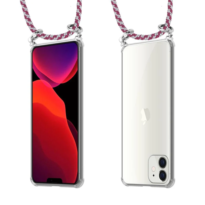 Cadorabo Handy Kette kompatibel mit Apple iPhone 12 MINI Silikon Schutzhülle mit Silbernen Ringen, Kordel Band und abnehmbarem Etui