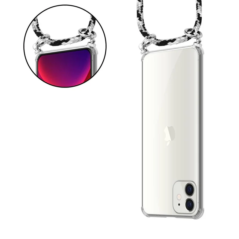 Cadorabo Handy Kette kompatibel mit Apple iPhone 12 MINI Silikon Schutzhülle mit Silbernen Ringen, Kordel Band und abnehmbarem Etui
