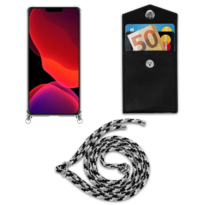 Cadorabo Handy Kette kompatibel mit Apple iPhone 12 MINI Silikon Schutzhülle mit Silbernen Ringen, Kordel Band und abnehmbarem Etui
