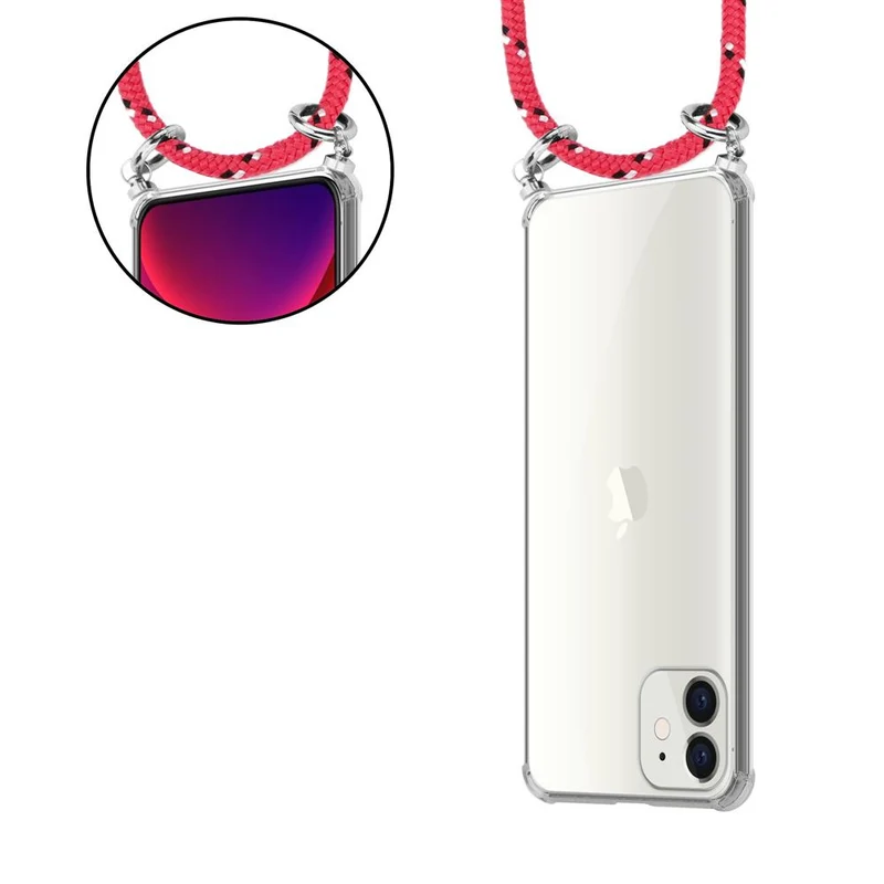Cadorabo Handy Kette kompatibel mit Apple iPhone 12 MINI Silikon Schutzhülle mit Silbernen Ringen, Kordel Band und abnehmbarem Etui
