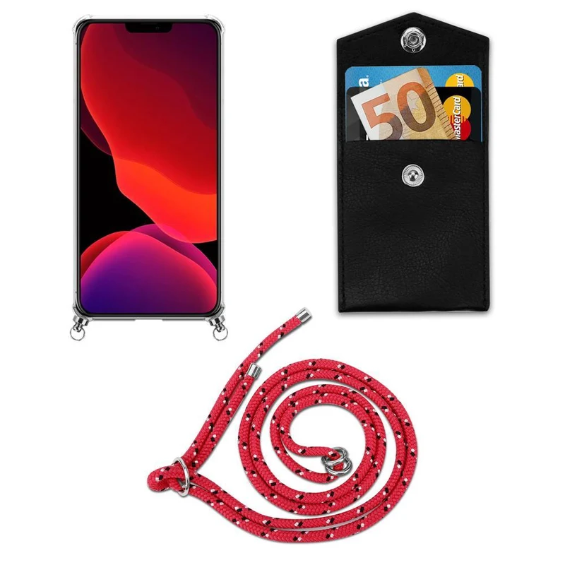 Cadorabo Handy Kette kompatibel mit Apple iPhone 12 MINI Silikon Schutzhülle mit Silbernen Ringen, Kordel Band und abnehmbarem Etui