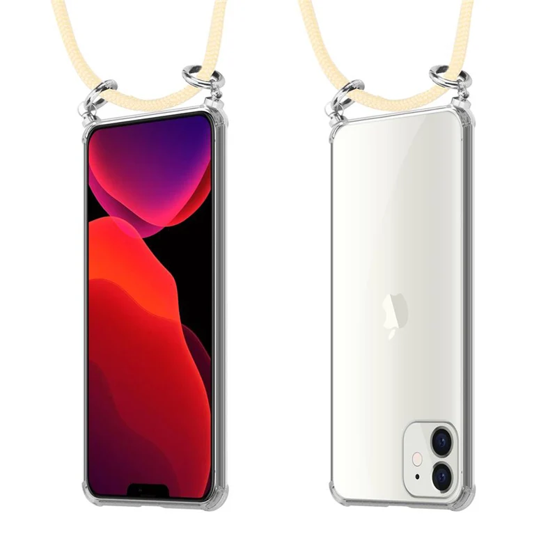 Cadorabo Handy Kette kompatibel mit Apple iPhone 12 MINI Silikon Schutzhülle mit Silbernen Ringen, Kordel Band und abnehmbarem Etui