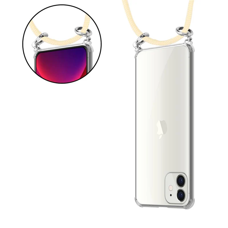 Cadorabo Handy Kette kompatibel mit Apple iPhone 12 MINI Silikon Schutzhülle mit Silbernen Ringen, Kordel Band und abnehmbarem Etui