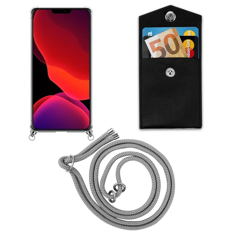 Cadorabo Handy Kette kompatibel mit Apple iPhone 12 MINI Silikon Schutzhülle mit Silbernen Ringen, Kordel Band und abnehmbarem Etui