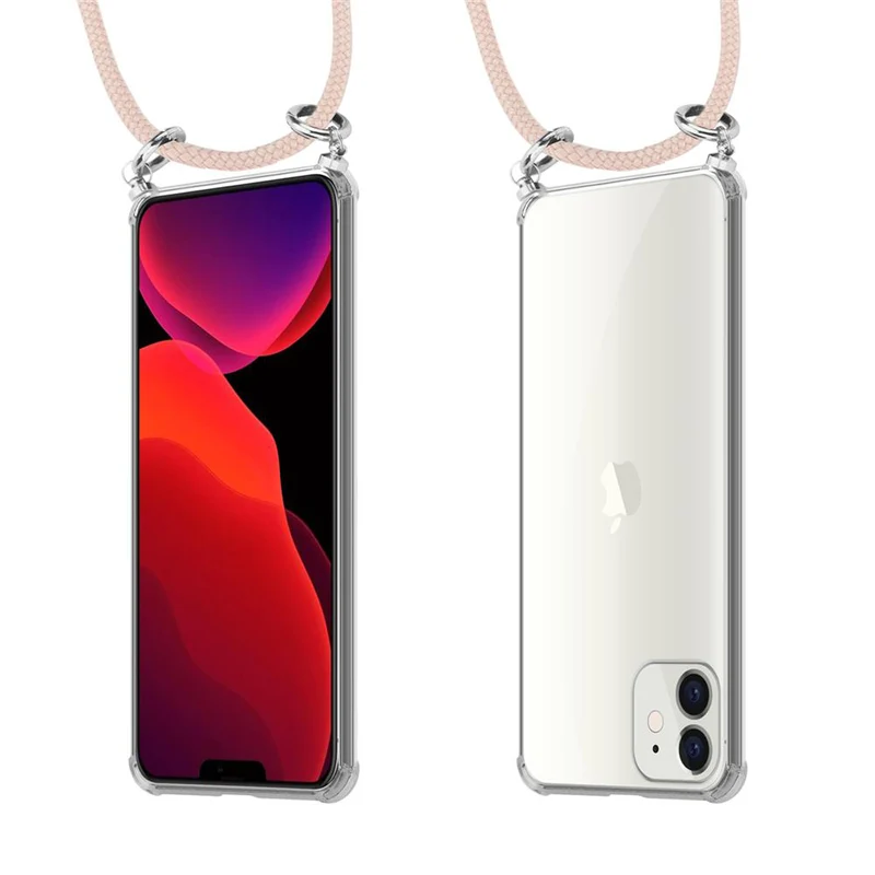 Cadorabo Handy Kette kompatibel mit Apple iPhone 12 MINI Silikon Schutzhülle mit Silbernen Ringen, Kordel Band und abnehmbarem Etui