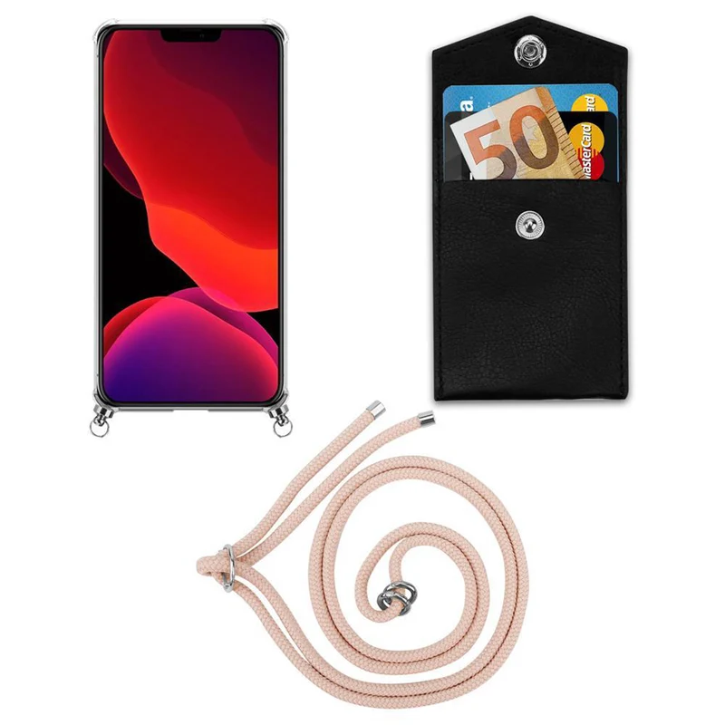 Cadorabo Handy Kette kompatibel mit Apple iPhone 12 MINI Silikon Schutzhülle mit Silbernen Ringen, Kordel Band und abnehmbarem Etui