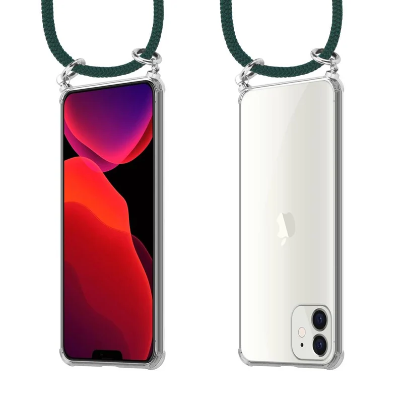 Cadorabo Handy Kette kompatibel mit Apple iPhone 12 MINI Silikon Schutzhülle mit Silbernen Ringen, Kordel Band und abnehmbarem Etui