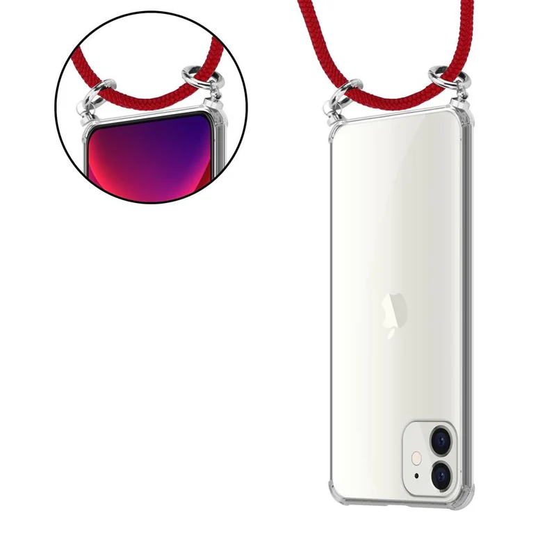 Cadorabo Handy Kette kompatibel mit Apple iPhone 12 MINI Silikon Schutzhülle mit Silbernen Ringen, Kordel Band und abnehmbarem Etui