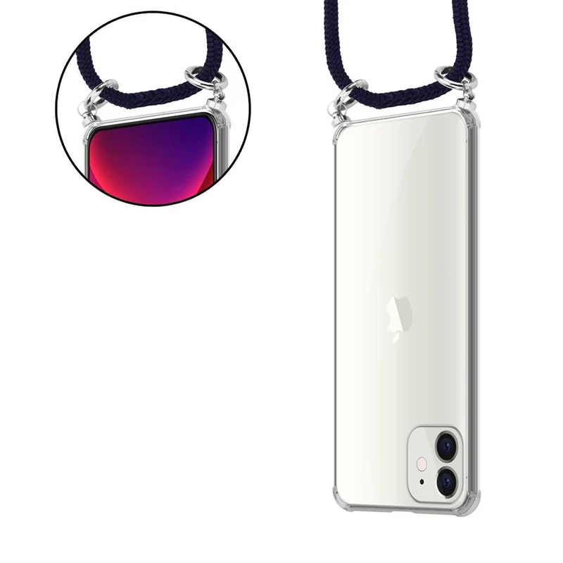 Cadorabo Handy Kette kompatibel mit Apple iPhone 12 MINI Silikon Schutzhülle mit Silbernen Ringen, Kordel Band und abnehmbarem Etui