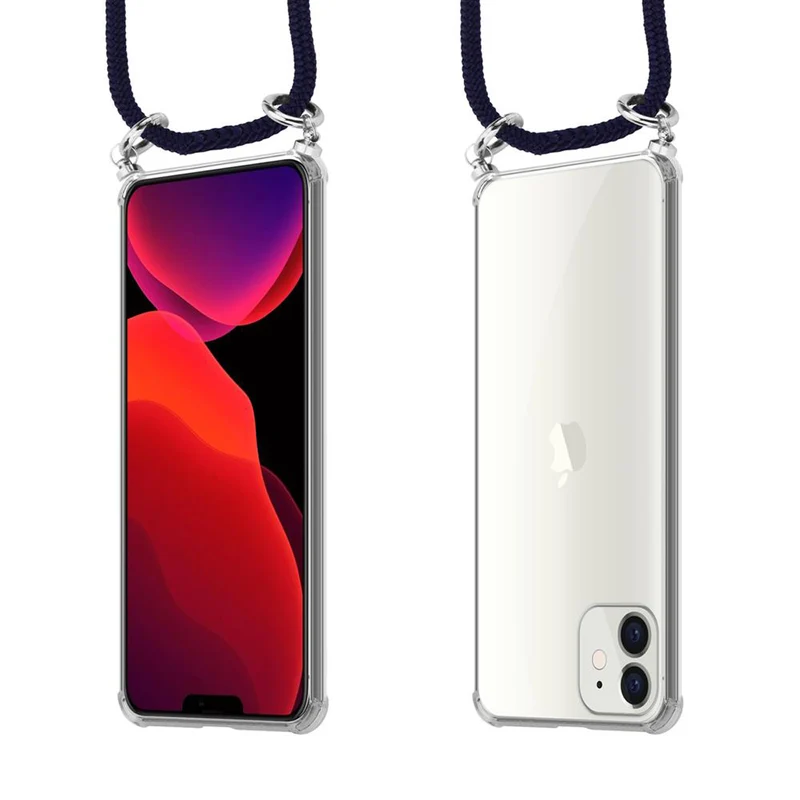Cadorabo Handy Kette kompatibel mit Apple iPhone 12 MINI Silikon Schutzhülle mit Silbernen Ringen, Kordel Band und abnehmbarem Etui