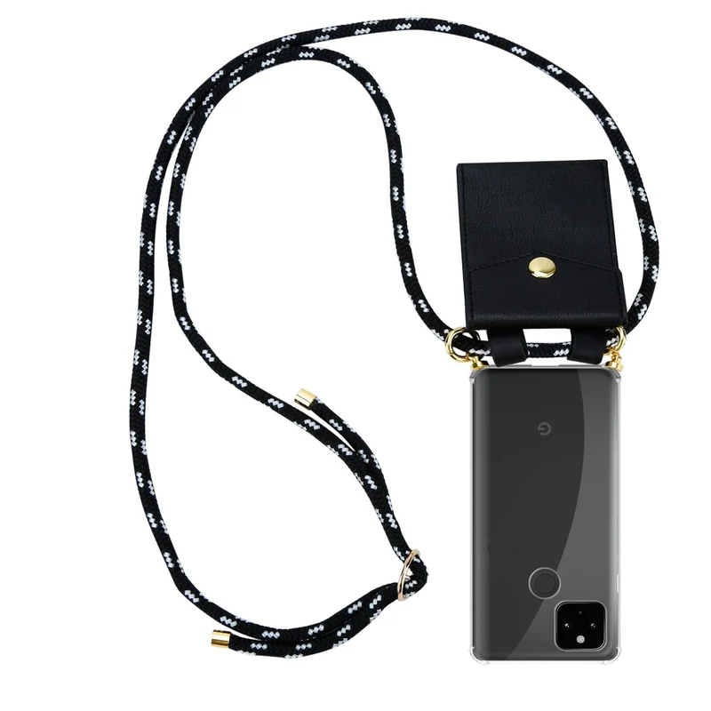Cadorabo Handy Kette kompatibel mit Google PIXEL 5 XL Silikon Schutzhülle mit Gold Ringen, Kordel Band und abnehmbarem Etui