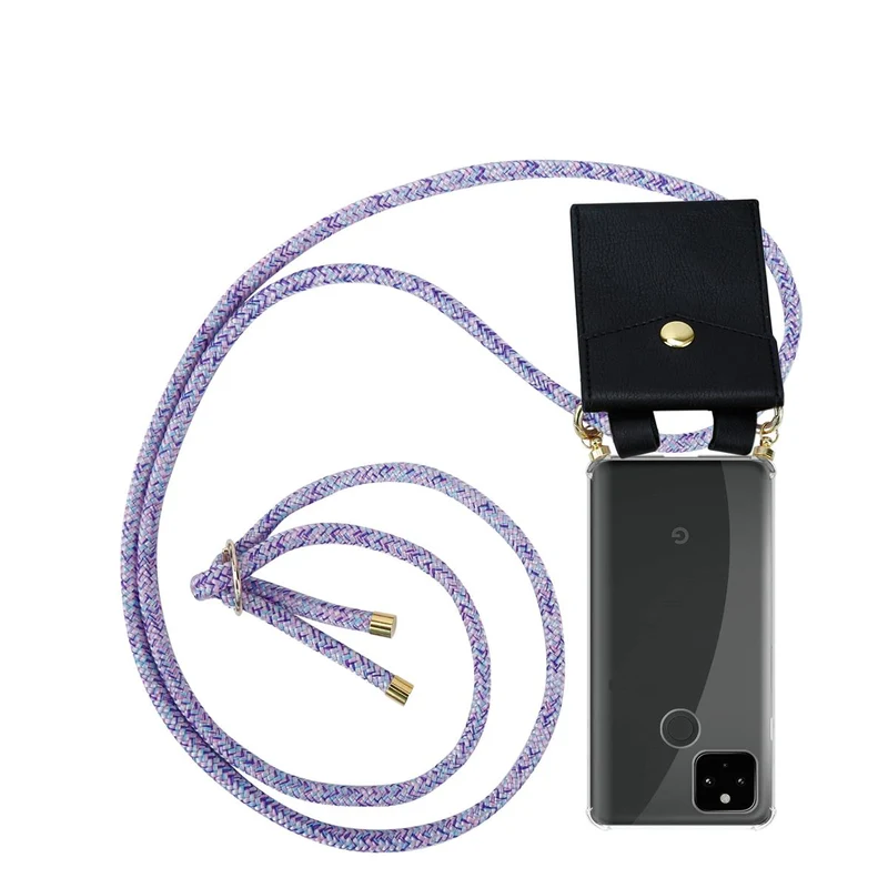 Cadorabo Handy Kette kompatibel mit Google PIXEL 5 XL Silikon Schutzhülle mit Gold Ringen, Kordel Band und abnehmbarem Etui