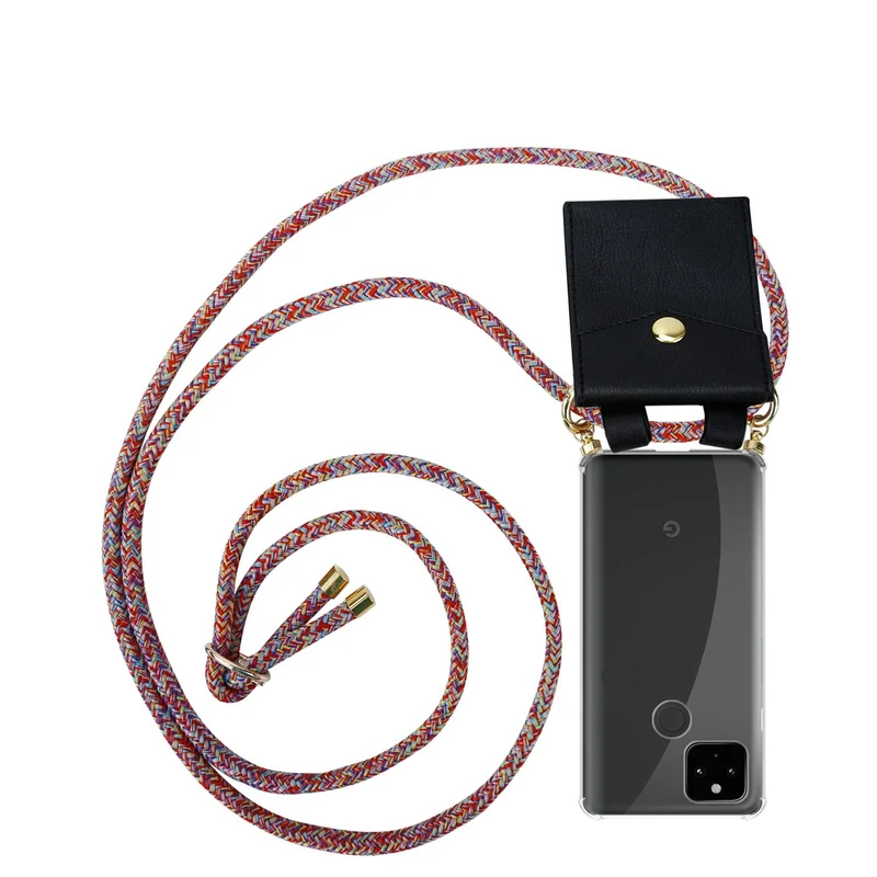 Cadorabo Handy Kette kompatibel mit Google PIXEL 5 XL Silikon Schutzhülle mit Gold Ringen, Kordel Band und abnehmbarem Etui