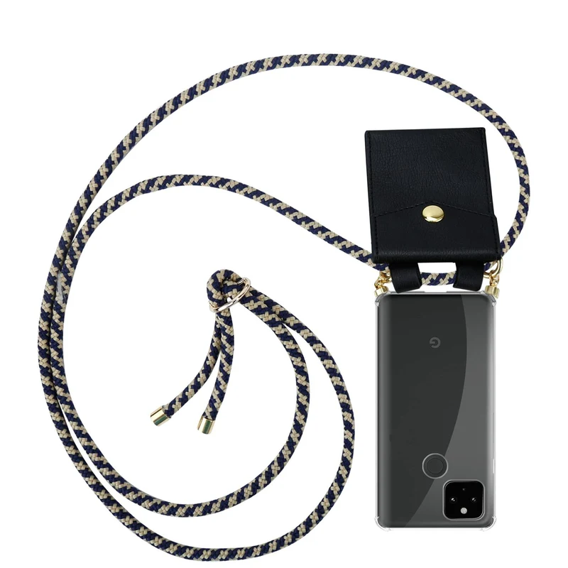 Cadorabo Handy Kette kompatibel mit Google PIXEL 5 XL Silikon Schutzhülle mit Gold Ringen, Kordel Band und abnehmbarem Etui