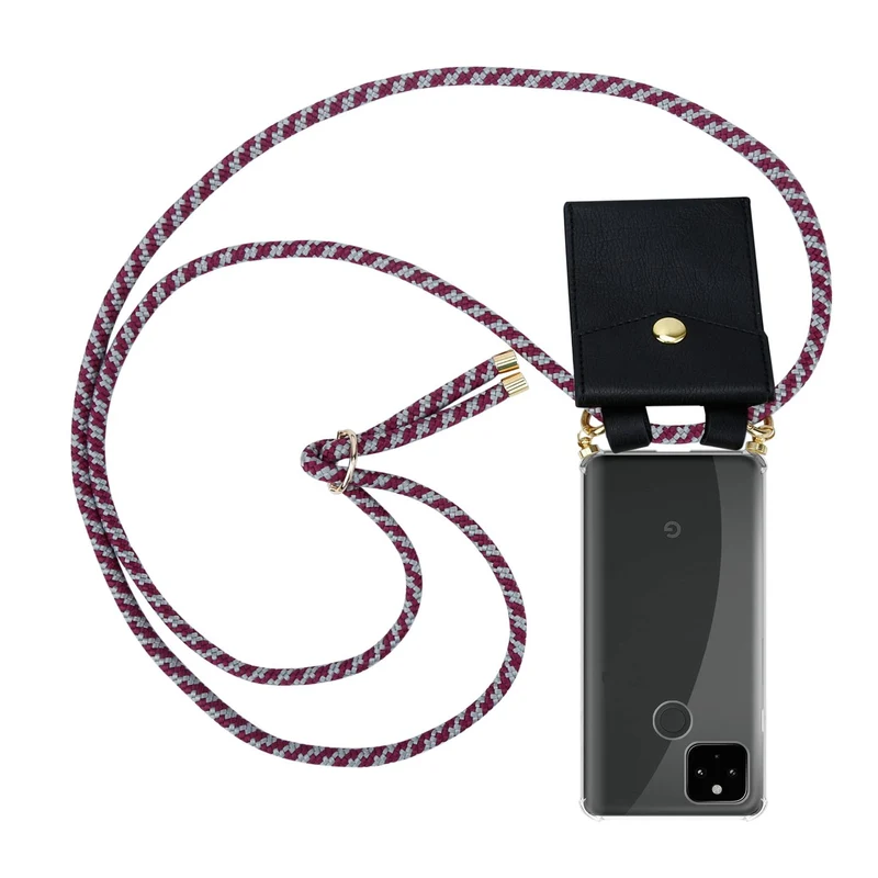 Cadorabo Handy Kette kompatibel mit Google PIXEL 5 XL Silikon Schutzhülle mit Gold Ringen, Kordel Band und abnehmbarem Etui