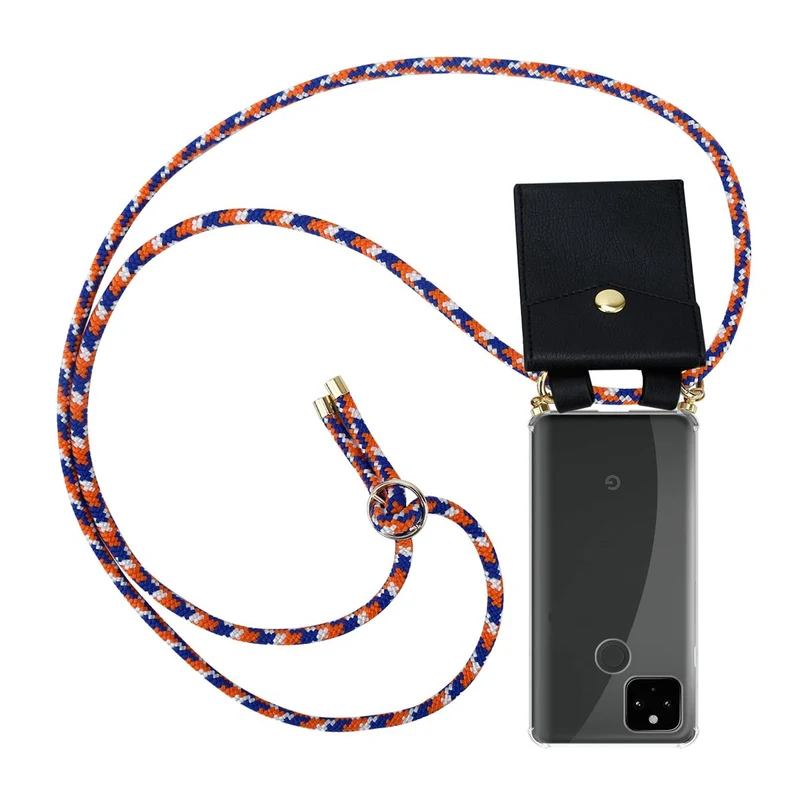 Cadorabo Handy Kette kompatibel mit Google PIXEL 5 XL Silikon Schutzhülle mit Gold Ringen, Kordel Band und abnehmbarem Etui