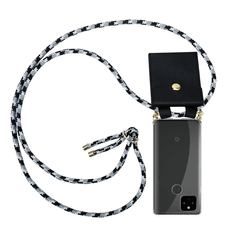Cadorabo Handy Kette kompatibel mit Google PIXEL 5 XL Silikon Schutzhülle mit Gold Ringen, Kordel Band und abnehmbarem Etui
