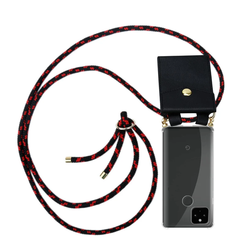 Cadorabo Handy Kette kompatibel mit Google PIXEL 5 XL Silikon Schutzhülle mit Gold Ringen, Kordel Band und abnehmbarem Etui