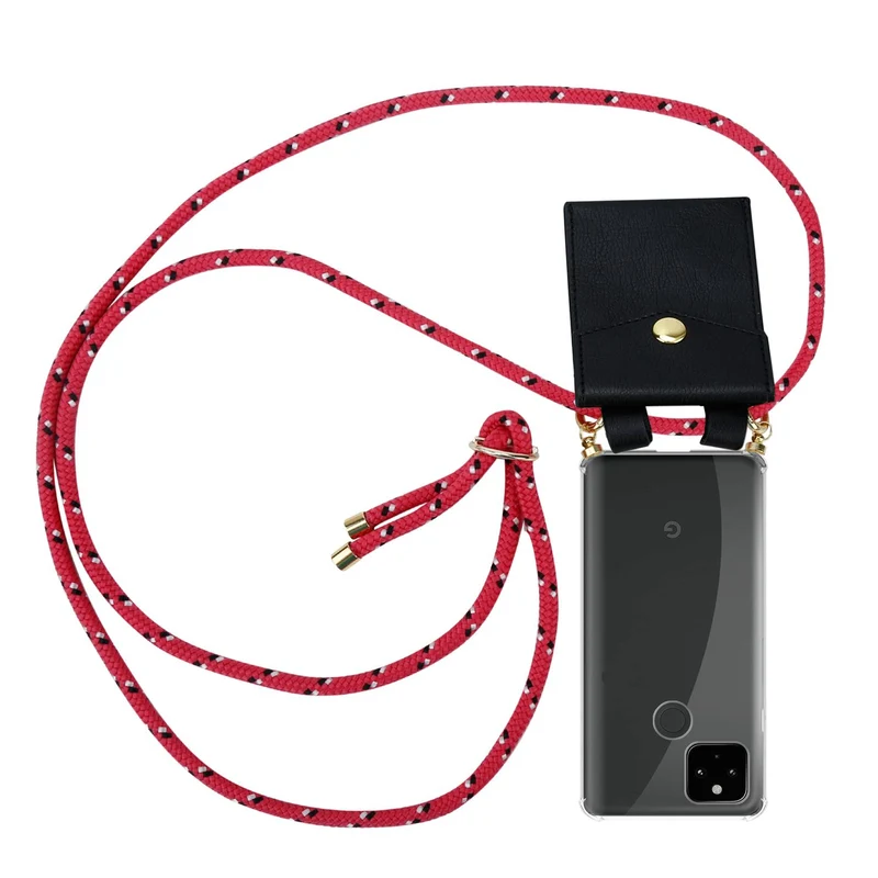 Cadorabo Handy Kette kompatibel mit Google PIXEL 5 XL Silikon Schutzhülle mit Gold Ringen, Kordel Band und abnehmbarem Etui