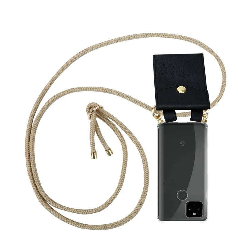 Cadorabo Handy Kette kompatibel mit Google PIXEL 5 XL Silikon Schutzhülle mit Gold Ringen, Kordel Band und abnehmbarem Etui