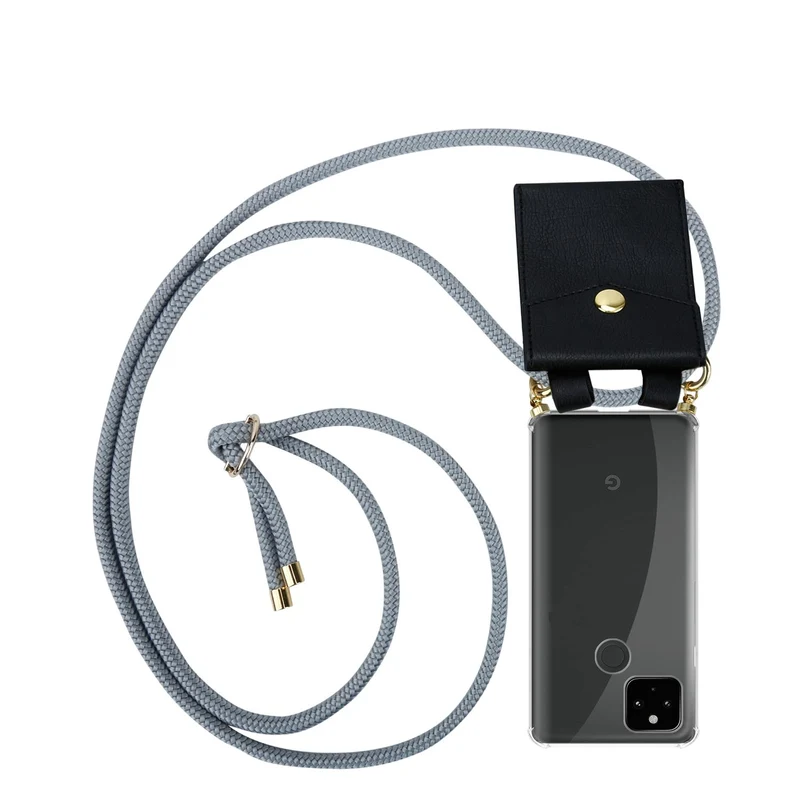 Cadorabo Handy Kette kompatibel mit Google PIXEL 5 XL Silikon Schutzhülle mit Gold Ringen, Kordel Band und abnehmbarem Etui