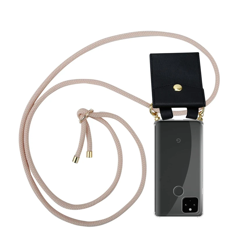 Cadorabo Handy Kette kompatibel mit Google PIXEL 5 XL Silikon Schutzhülle mit Gold Ringen, Kordel Band und abnehmbarem Etui