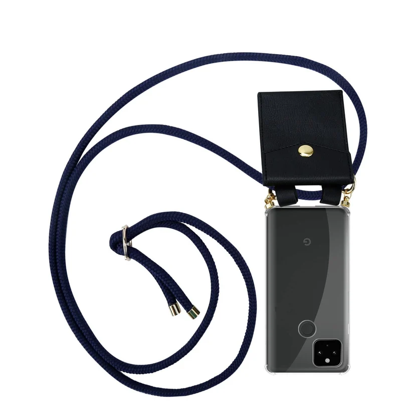 Cadorabo Handy Kette kompatibel mit Google PIXEL 5 XL Silikon Schutzhülle mit Gold Ringen, Kordel Band und abnehmbarem Etui