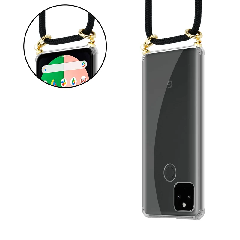 Cadorabo Handy Kette kompatibel mit Google PIXEL 5 XL Silikon Schutzhülle mit Gold Ringen, Kordel Band und abnehmbarem Etui