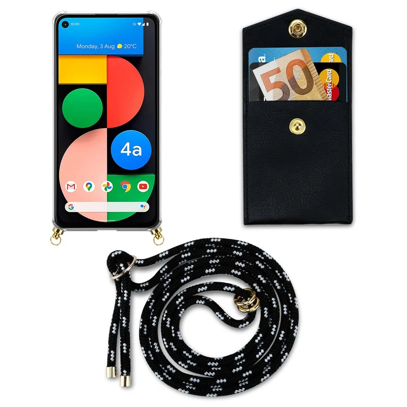 Cadorabo Handy Kette kompatibel mit Google PIXEL 5 XL Silikon Schutzhülle mit Gold Ringen, Kordel Band und abnehmbarem Etui