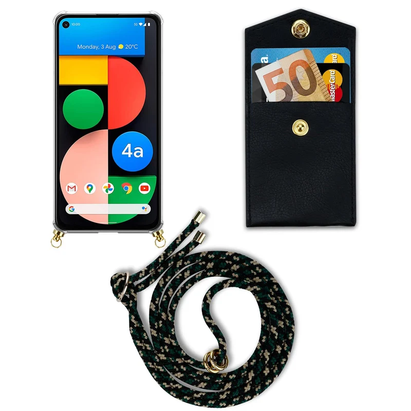 Cadorabo Handy Kette kompatibel mit Google PIXEL 5 XL Silikon Schutzhülle mit Gold Ringen, Kordel Band und abnehmbarem Etui