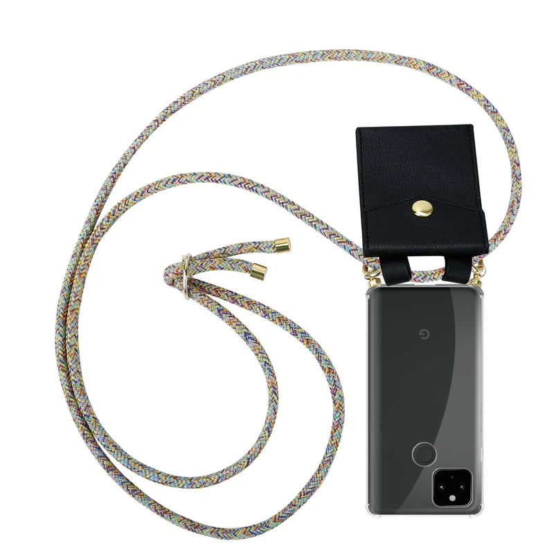 Cadorabo Handy Kette kompatibel mit Google PIXEL 5 XL Silikon Schutzhülle mit Gold Ringen, Kordel Band und abnehmbarem Etui
