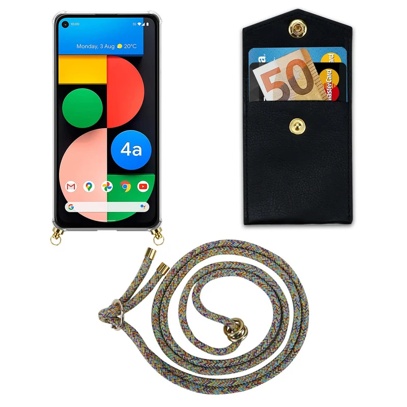 Cadorabo Handy Kette kompatibel mit Google PIXEL 5 XL Silikon Schutzhülle mit Gold Ringen, Kordel Band und abnehmbarem Etui