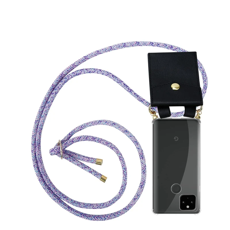 Cadorabo Handy Kette kompatibel mit Google PIXEL 5 XL Silikon Schutzhülle mit Gold Ringen, Kordel Band und abnehmbarem Etui