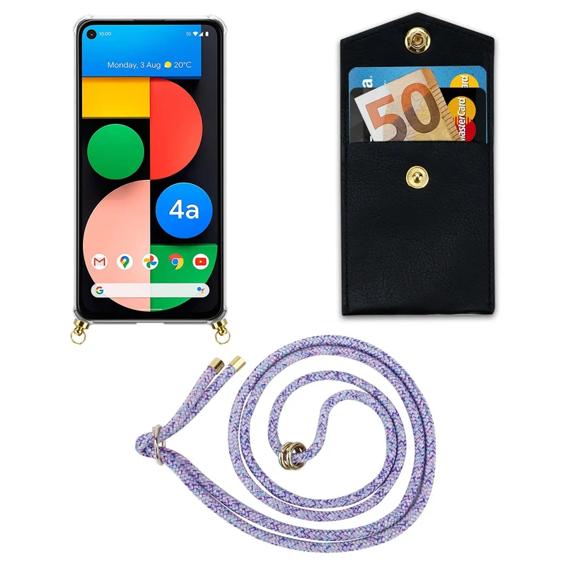 Cadorabo Handy Kette kompatibel mit Google PIXEL 5 XL Silikon Schutzhülle mit Gold Ringen, Kordel Band und abnehmbarem Etui