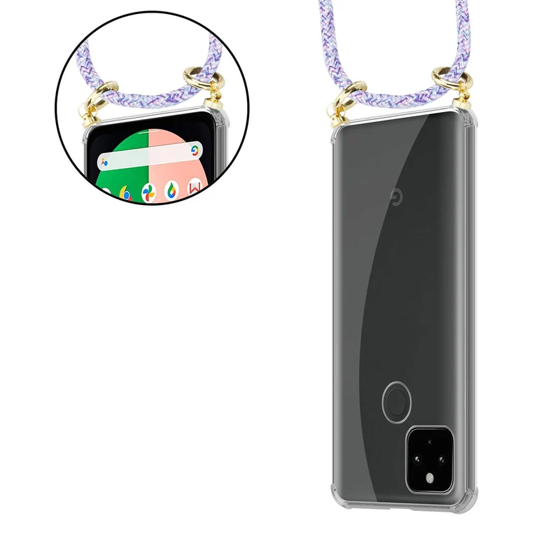 Cadorabo Handy Kette kompatibel mit Google PIXEL 5 XL Silikon Schutzhülle mit Gold Ringen, Kordel Band und abnehmbarem Etui