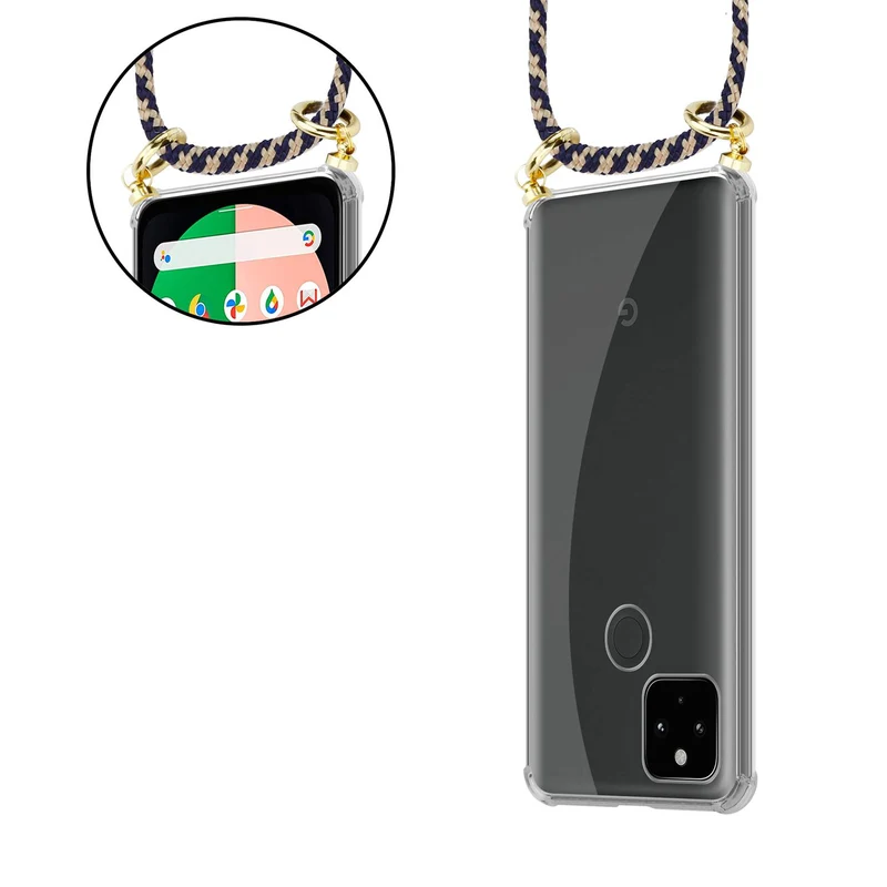 Cadorabo Handy Kette kompatibel mit Google PIXEL 5 XL Silikon Schutzhülle mit Gold Ringen, Kordel Band und abnehmbarem Etui