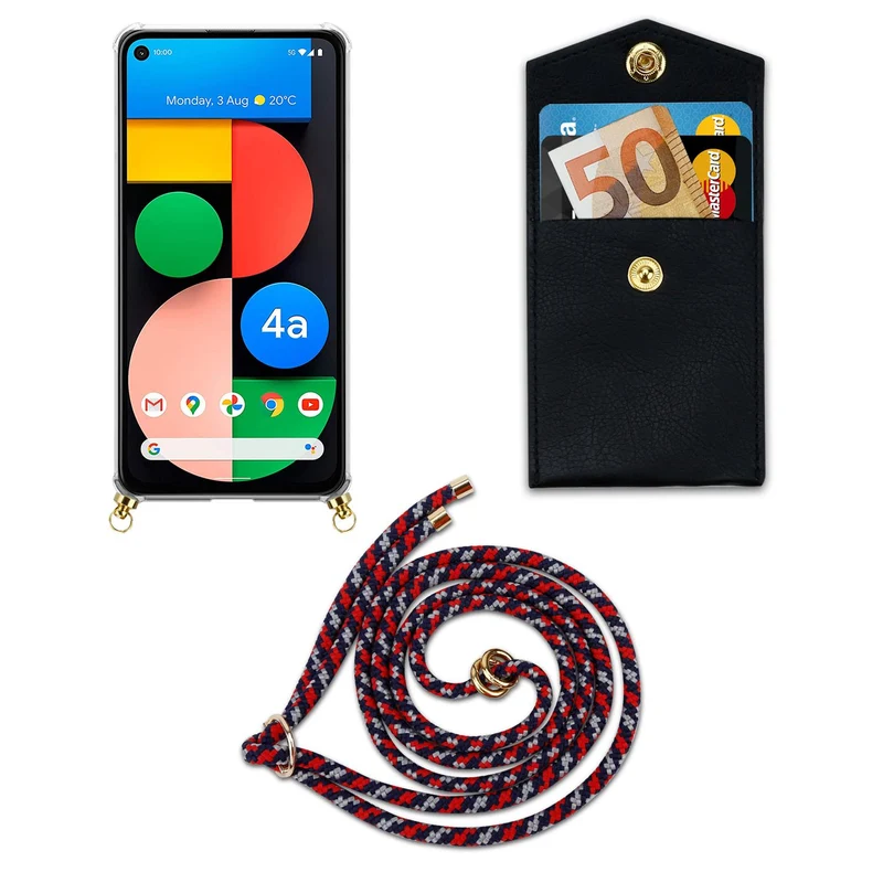 Cadorabo Handy Kette kompatibel mit Google PIXEL 5 XL Silikon Schutzhülle mit Gold Ringen, Kordel Band und abnehmbarem Etui