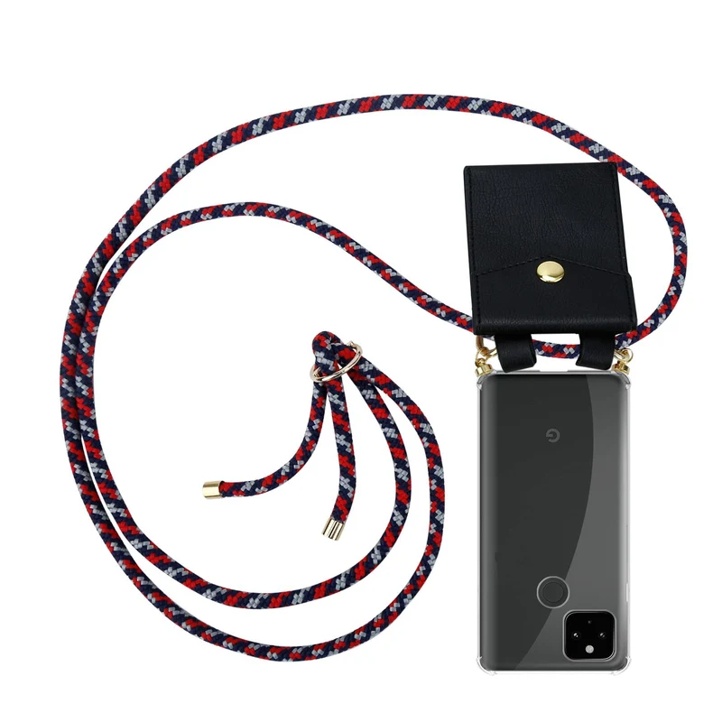 Cadorabo Handy Kette kompatibel mit Google PIXEL 5 XL Silikon Schutzhülle mit Gold Ringen, Kordel Band und abnehmbarem Etui
