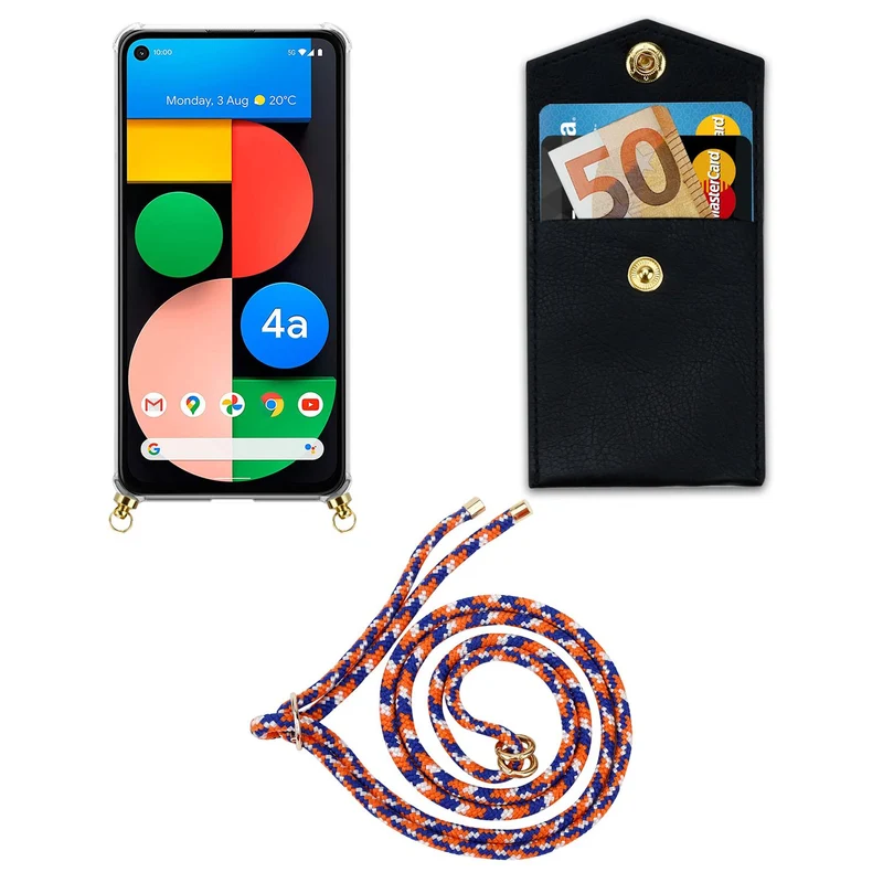 Cadorabo Handy Kette kompatibel mit Google PIXEL 5 XL Silikon Schutzhülle mit Gold Ringen, Kordel Band und abnehmbarem Etui