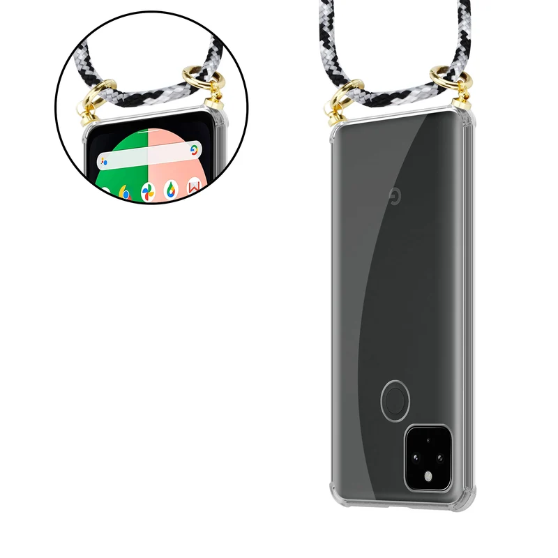 Cadorabo Handy Kette kompatibel mit Google PIXEL 5 XL Silikon Schutzhülle mit Gold Ringen, Kordel Band und abnehmbarem Etui