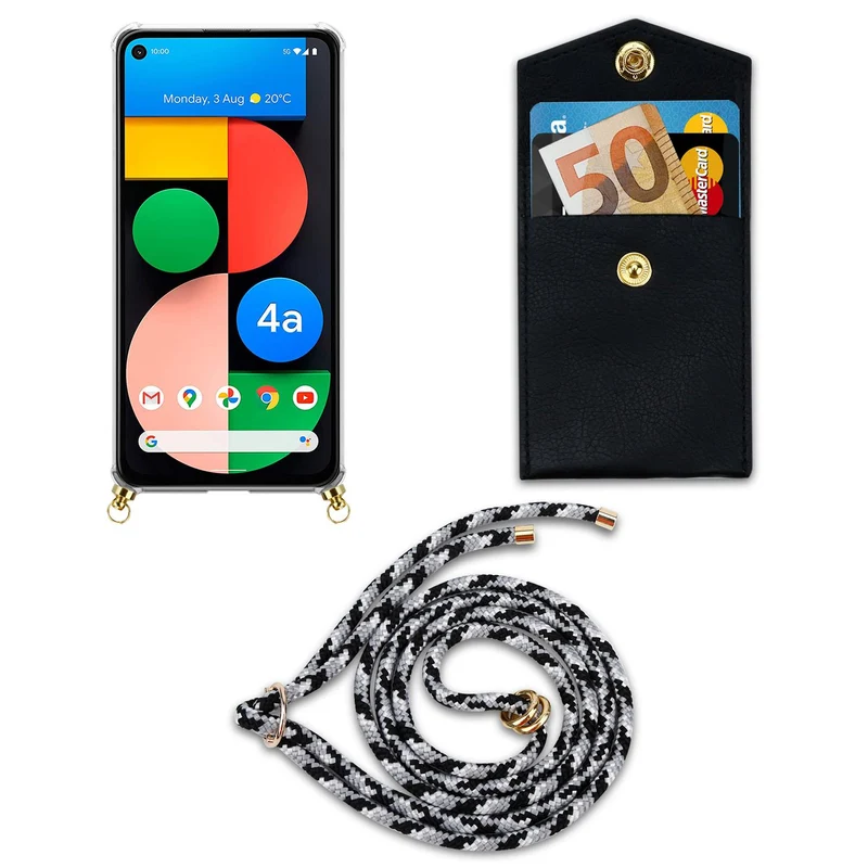 Cadorabo Handy Kette kompatibel mit Google PIXEL 5 XL Silikon Schutzhülle mit Gold Ringen, Kordel Band und abnehmbarem Etui