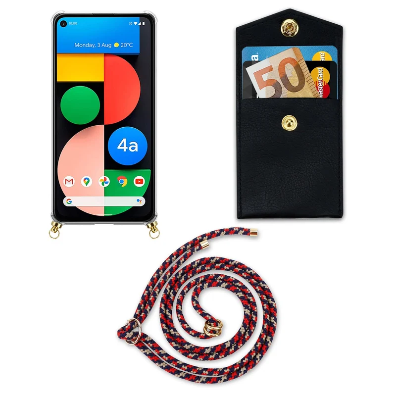 Cadorabo Handy Kette kompatibel mit Google PIXEL 5 XL Silikon Schutzhülle mit Gold Ringen, Kordel Band und abnehmbarem Etui