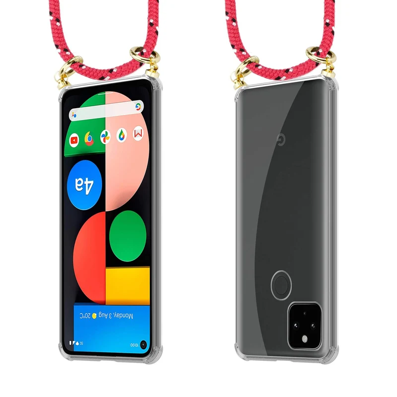 Cadorabo Handy Kette kompatibel mit Google PIXEL 5 XL Silikon Schutzhülle mit Gold Ringen, Kordel Band und abnehmbarem Etui