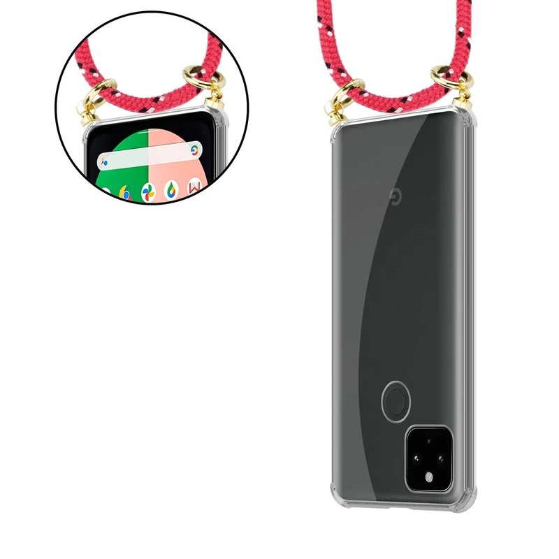 Cadorabo Handy Kette kompatibel mit Google PIXEL 5 XL Silikon Schutzhülle mit Gold Ringen, Kordel Band und abnehmbarem Etui